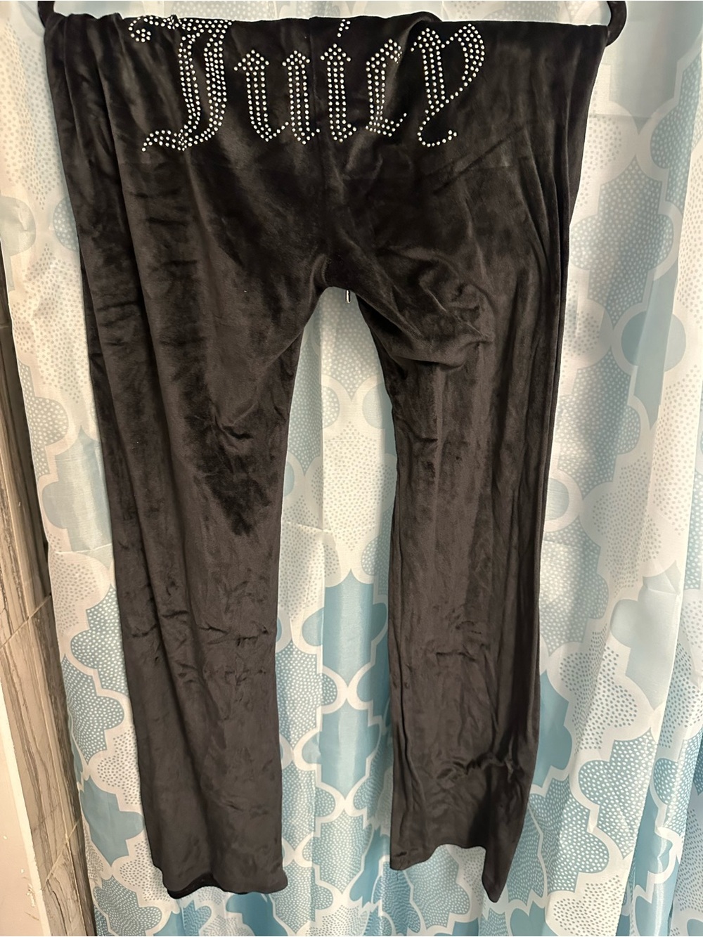 Juicy Couture Black Velour Rhinestone Logo Pants - Small